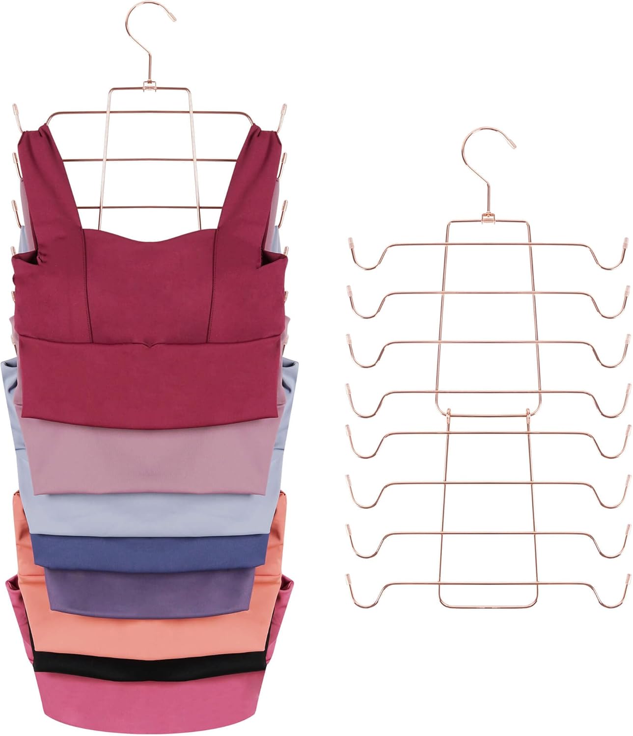 ZEDODIER Tank Top Hanger Space Saving, Bra Hangers for Closet Organizer, Hanging Bra Organizer Tank Tops Holder with 8 Hooks, Closet Organizers and Storage Small Space Solutions, Rose Gold