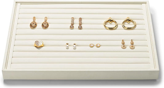 7-Slot Microfiber Ring & Earring Tray Organizer (Beige)