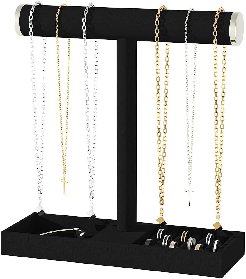 Bracelet and Necklace Holder,Velvet Jewelry Necklace Display Organizer Stand,bracelet Holder for Selling,Bracelet and Necklace Storage Tree (Style 1（Black+ Metal lid）)