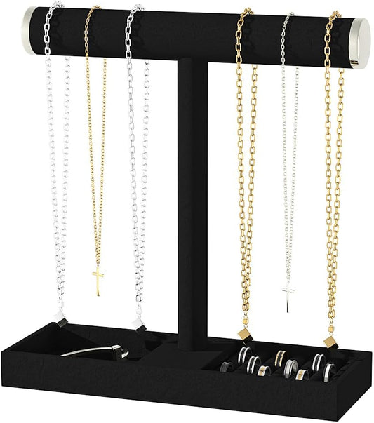 Bracelet and Necklace Holder,Velvet Jewelry Necklace Display Organizer Stand,bracelet Holder for Selling,Bracelet and Necklace Storage Tree (Style 1（Black+ Metal lid）)