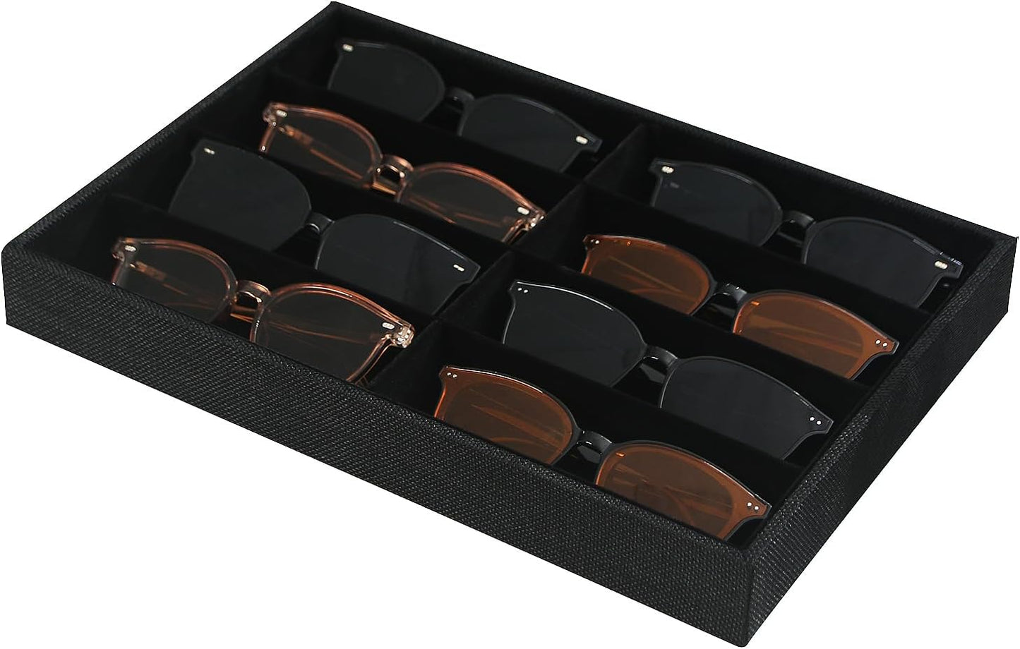 Julysky Sunglass Organizer Tray,8 Grids Watch Holder Display Jewelry Tray for Drawer, Jewelry Display Organizer Tray Box for Men （Black