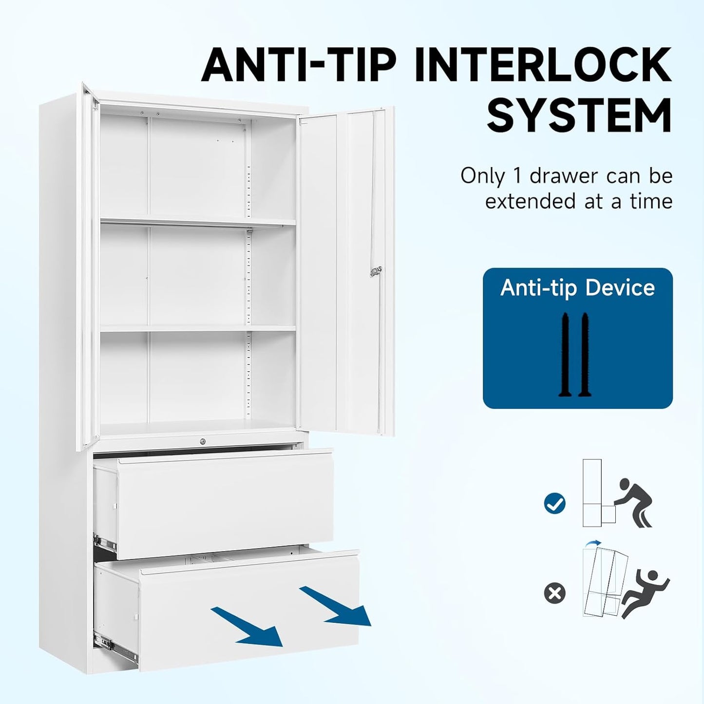 2-Drawer Metal File Cabinet, Lateral Vertical Filing Cabinets for Home Office, Locking File Cabinet with Storage Shelves, Legal/Letter/A4 Size (White, Assemble Required)