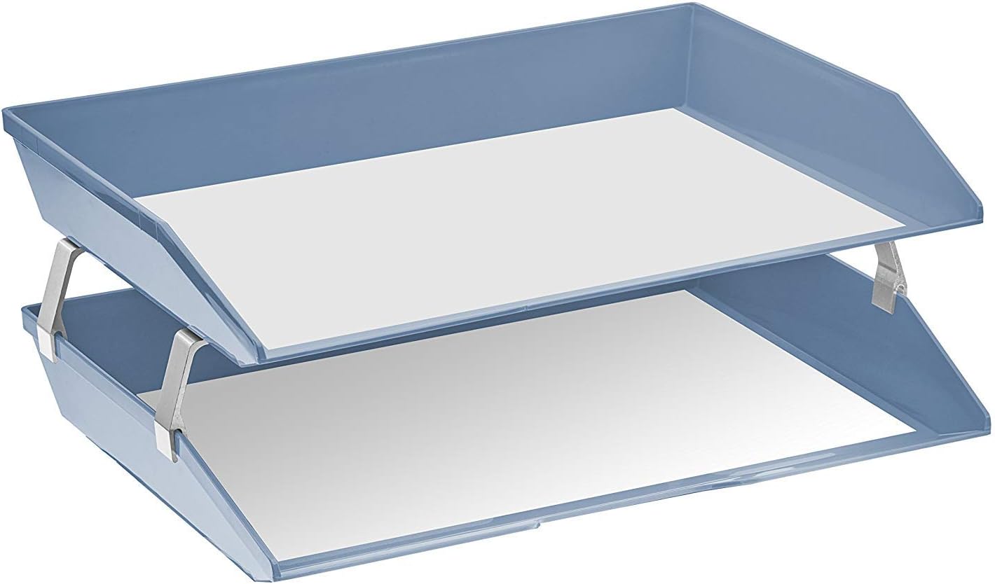 Acrimet Facility 2 Tier Letter Tray, Side Load, Letter Size/A4, Desktop File Organizer, Plastic (Solid Blue Color)