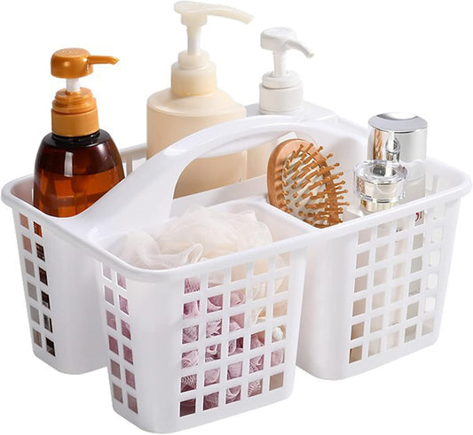 JiatuA Portable Shower Caddy Basket with Compartments Cleaning Supplies Organizer with Handle Plastic Storage Divided Tool Bin for Bathroom, Bedroom, Kitchen, College Dorm, Garden, Under Sink, White