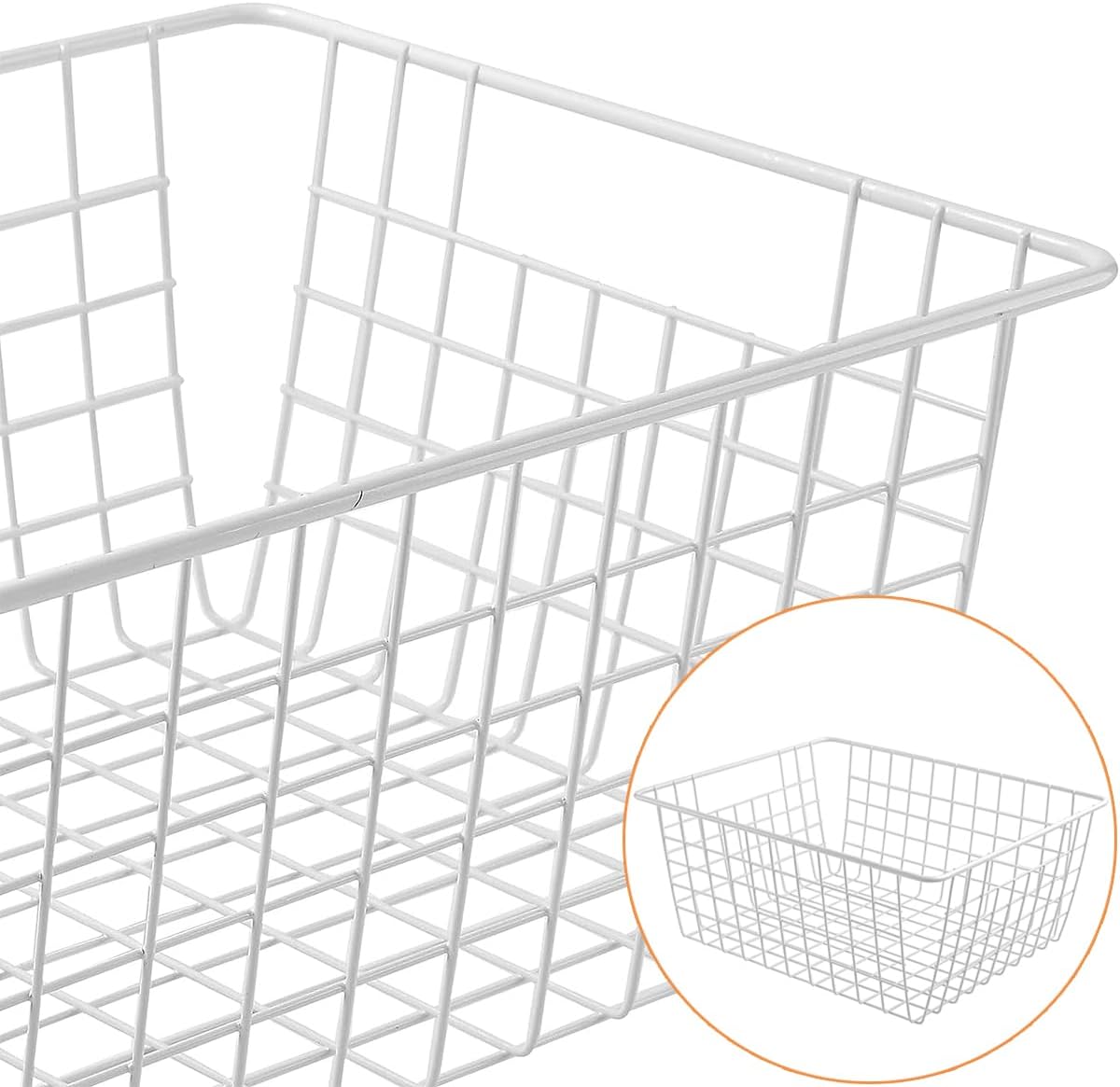 3 Pack Freezer White Wire Baskets for Organizing Office Wire Storage Basket with Built-in Handles, 14" Large White Metal Baskets for Pantry Freezer Kitchen Cabinets