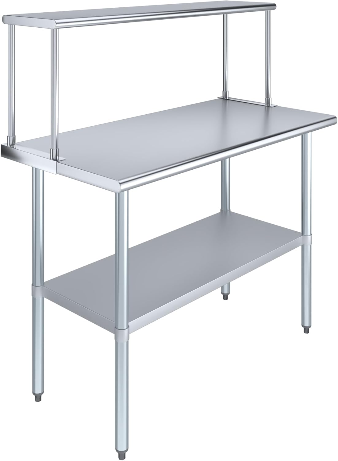 Stainless Steel Work Table with Wide Single Tier Overshelf | Metal Kitchen Prep Table & Shelving Combo (24" x 48" Work Table + 12" Overshelf)