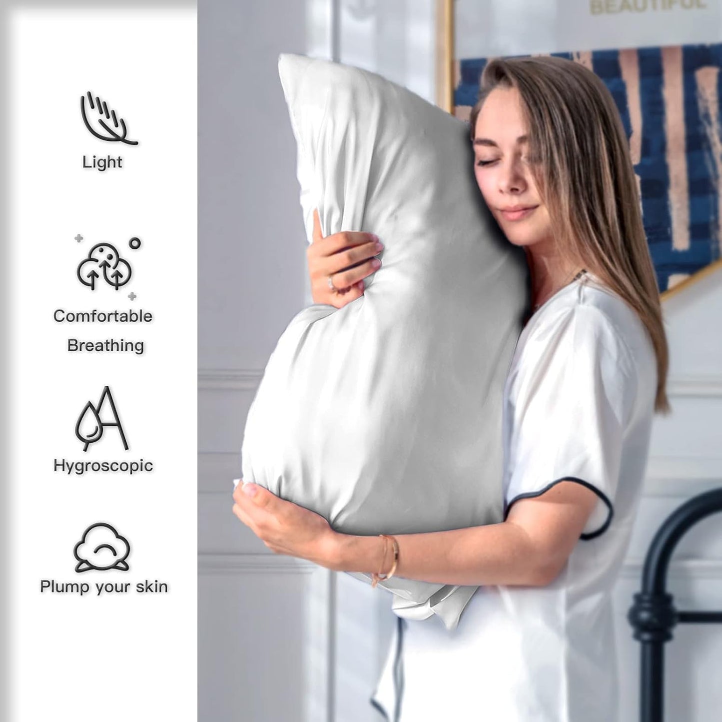 Silk Pillowcase for Hair and Skin,Soft,Breathable and Sliky 100% Queen Silk Pillow Case Set of 2,Both Sides Natural Mulberry Silk Pillowcases with Hidden Zipper(Queen Size 20"X 30",2pcs)