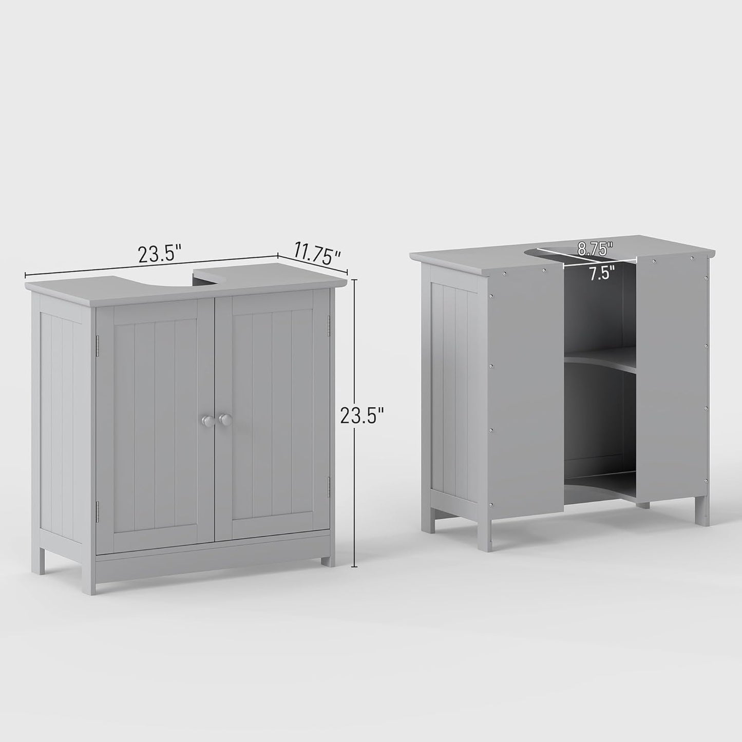 HOMCOM Under Sink Bathroom Cabinet, Pedestal Sink Storage Cabinet with 2 Doors, Shelf and U-Shape, Light Gray