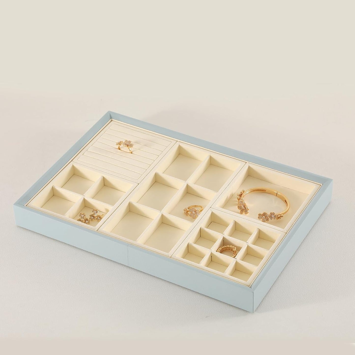 Dark Blue Jewelry Display Tray Ring Necklace Earring Bangle Organizer Multifunctional Storage Case for Jewelry Showcase (Small Empty Tray(beige))