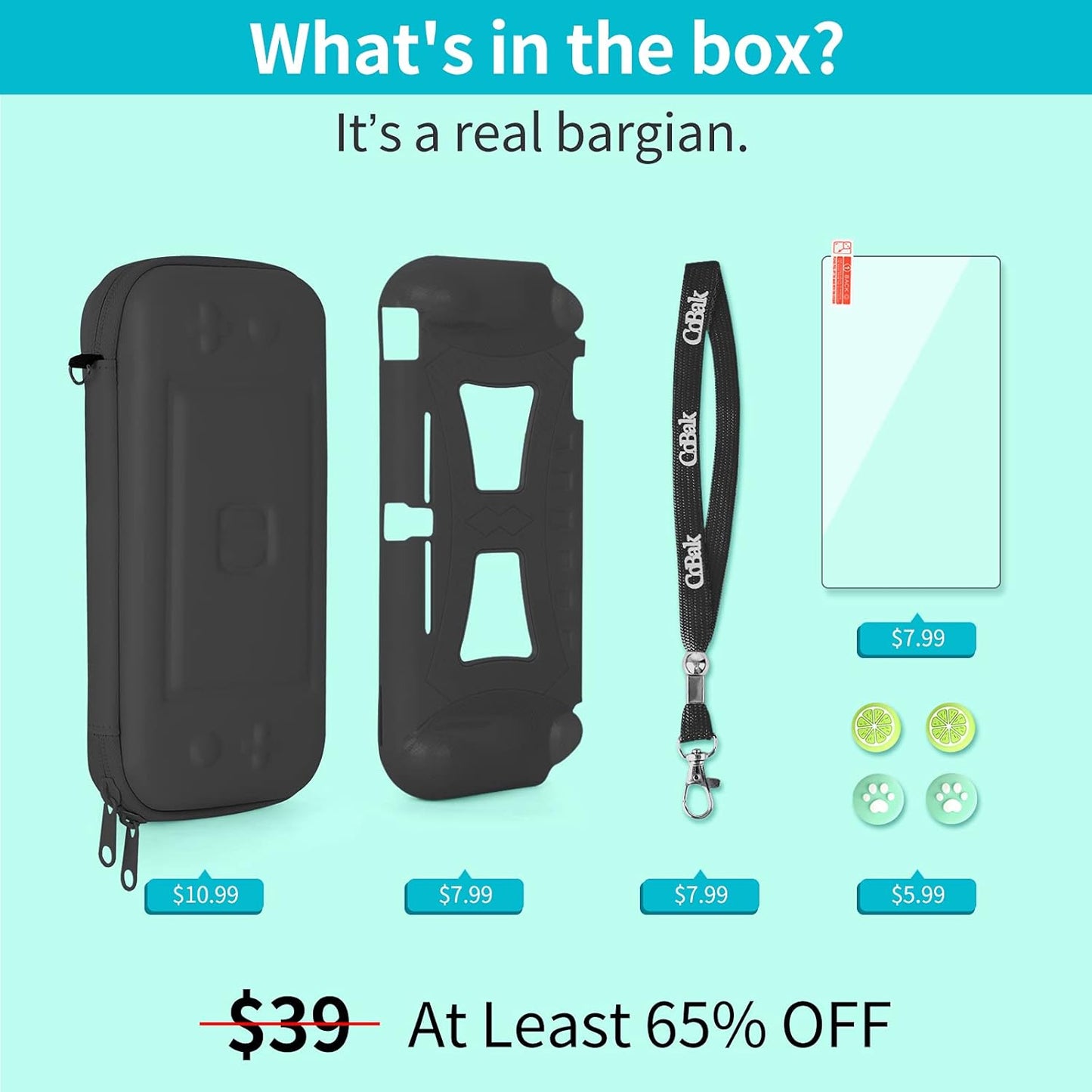 CoBak Carrying Case for Nintendo Switch Lite - with 1 Screen Protector, 1 Grip Case and 4 Thumb Grip Caps, Ultra Slim Premium EVA Travel Pouch Protective Cover, 8 Game Cartridges, Black