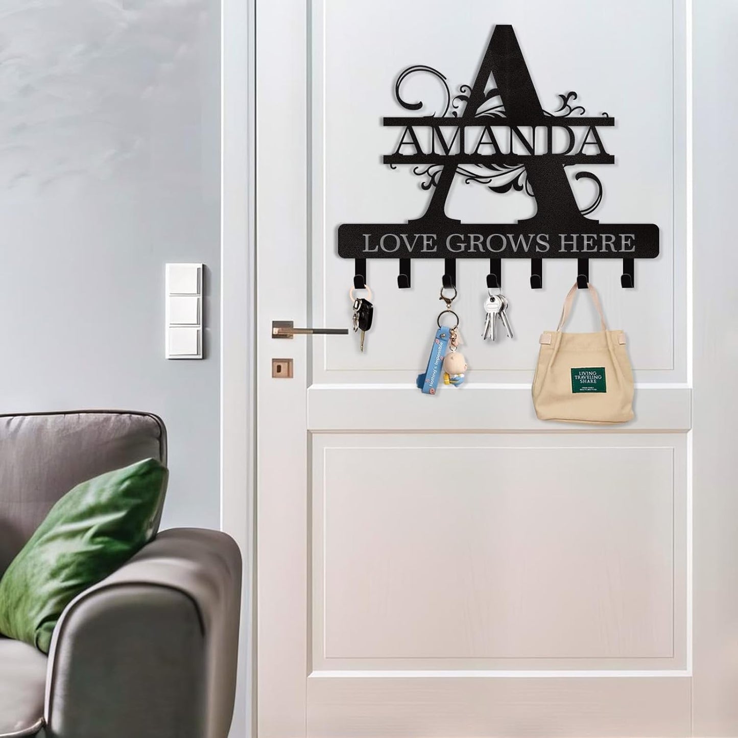 Personalized Key Holder for Wall, Custom Name Key Hooks for Wall Organizer, Customized Anniversary Housewarming Gifts Key Rack Wall Mount for Front Door Hallway Bedroom Decor