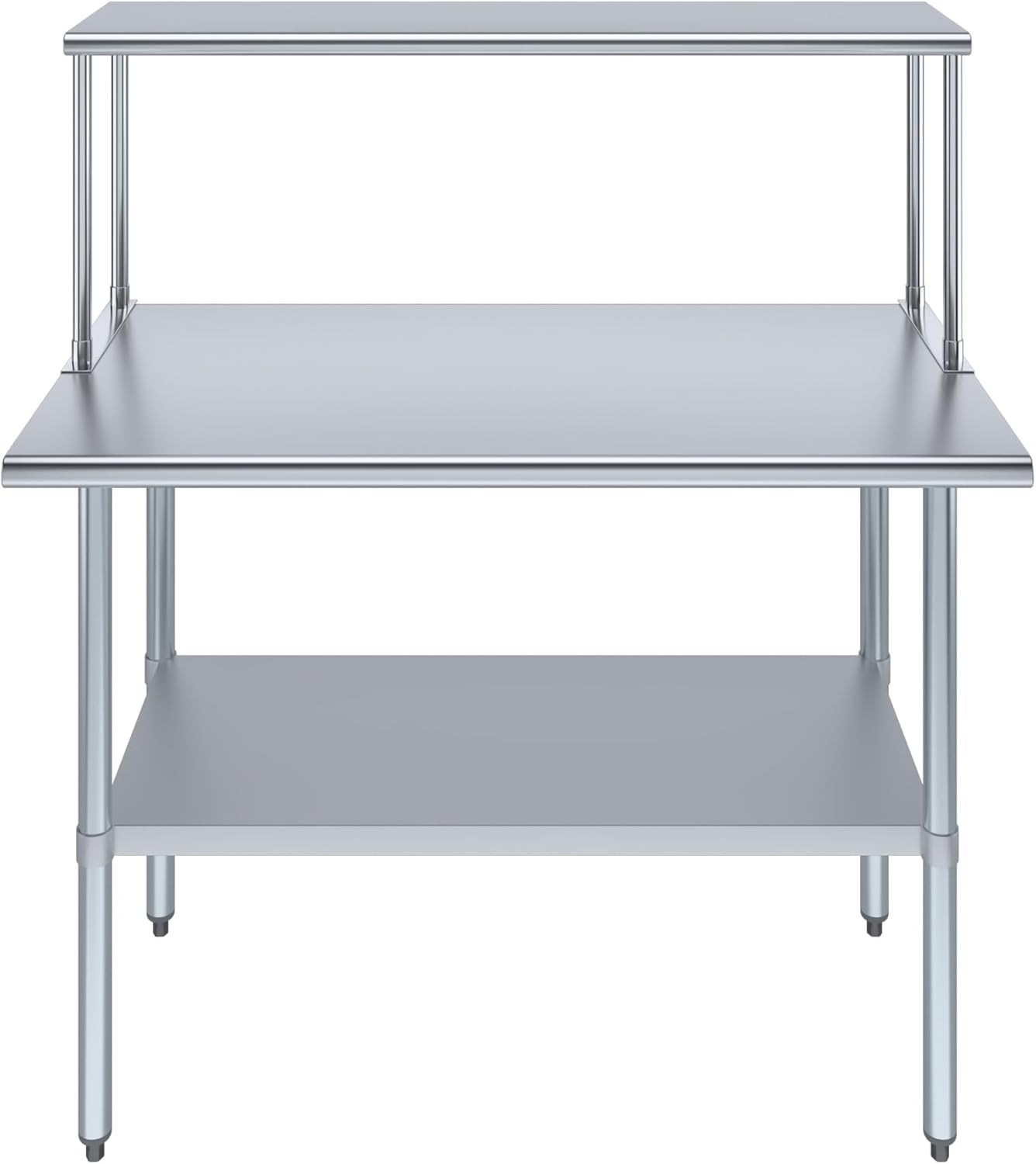 Stainless Steel Work Table with Wide Single Tier Overshelf | Metal Kitchen Prep Table & Shelving Combo (24" x 48" Work Table + 12" Overshelf)