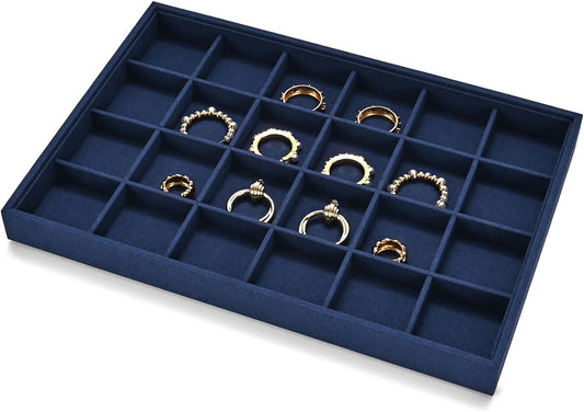 24 Grids Jewelry Tray Earring Organizer Tray Microfiber Jewelry Display Tray Ring Earrings Holder Trays Jewelry Drawer Organizer for Ring Earrings Holder Storage Display Tray