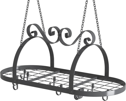 33" Pots and Pans Hanging Rack, Heavy-duty Metal Pan Rack Hanger Organizer with Hooks, Hanging Pot Rack Ceiling Mount for Kitchen Cookware Utensils Toiletries