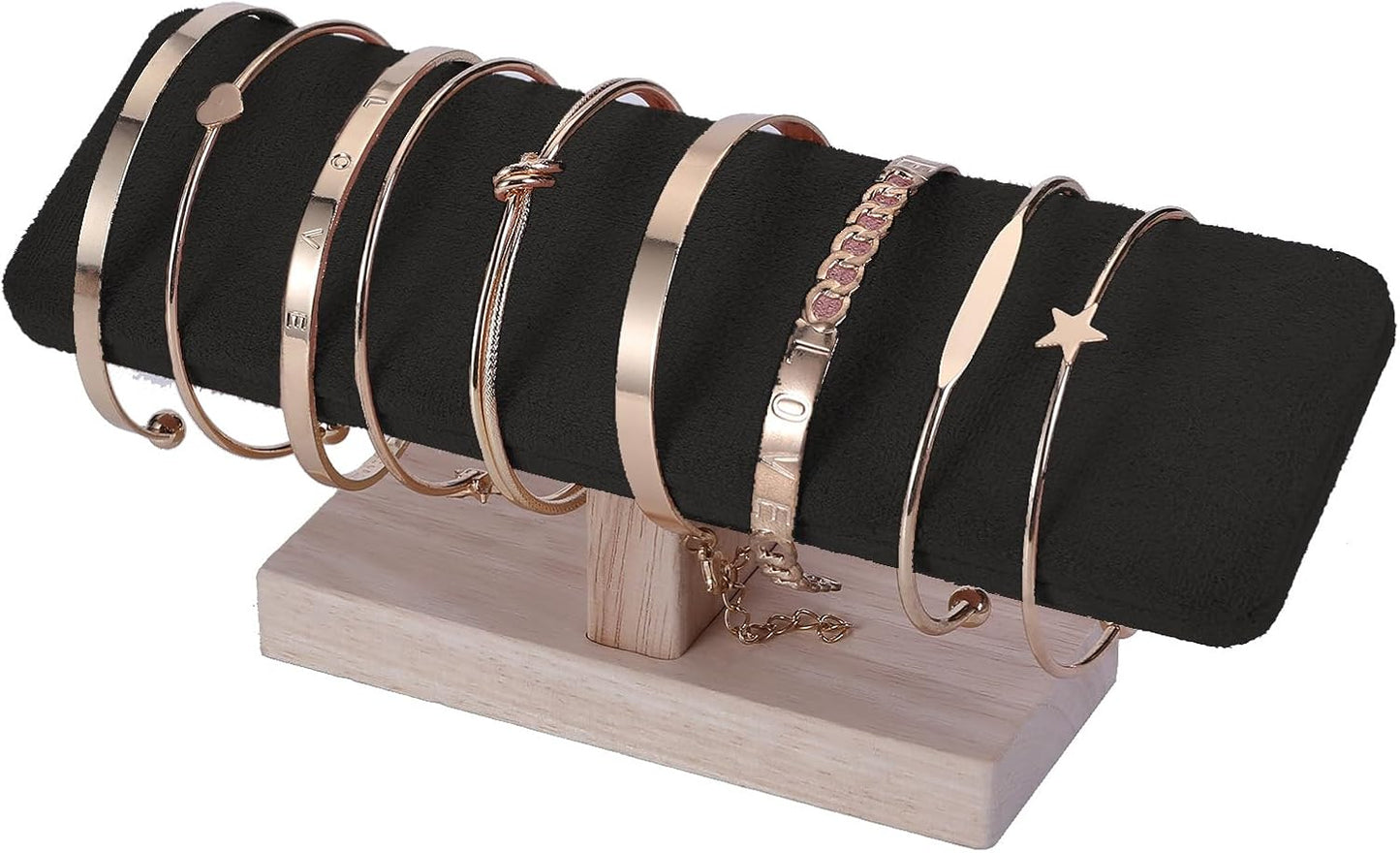 Wooden Watches Display Tower Base Watch Neck Bracelet Organizer Rack Bangle Scrunchie Headband Showcase Tower Black Suede