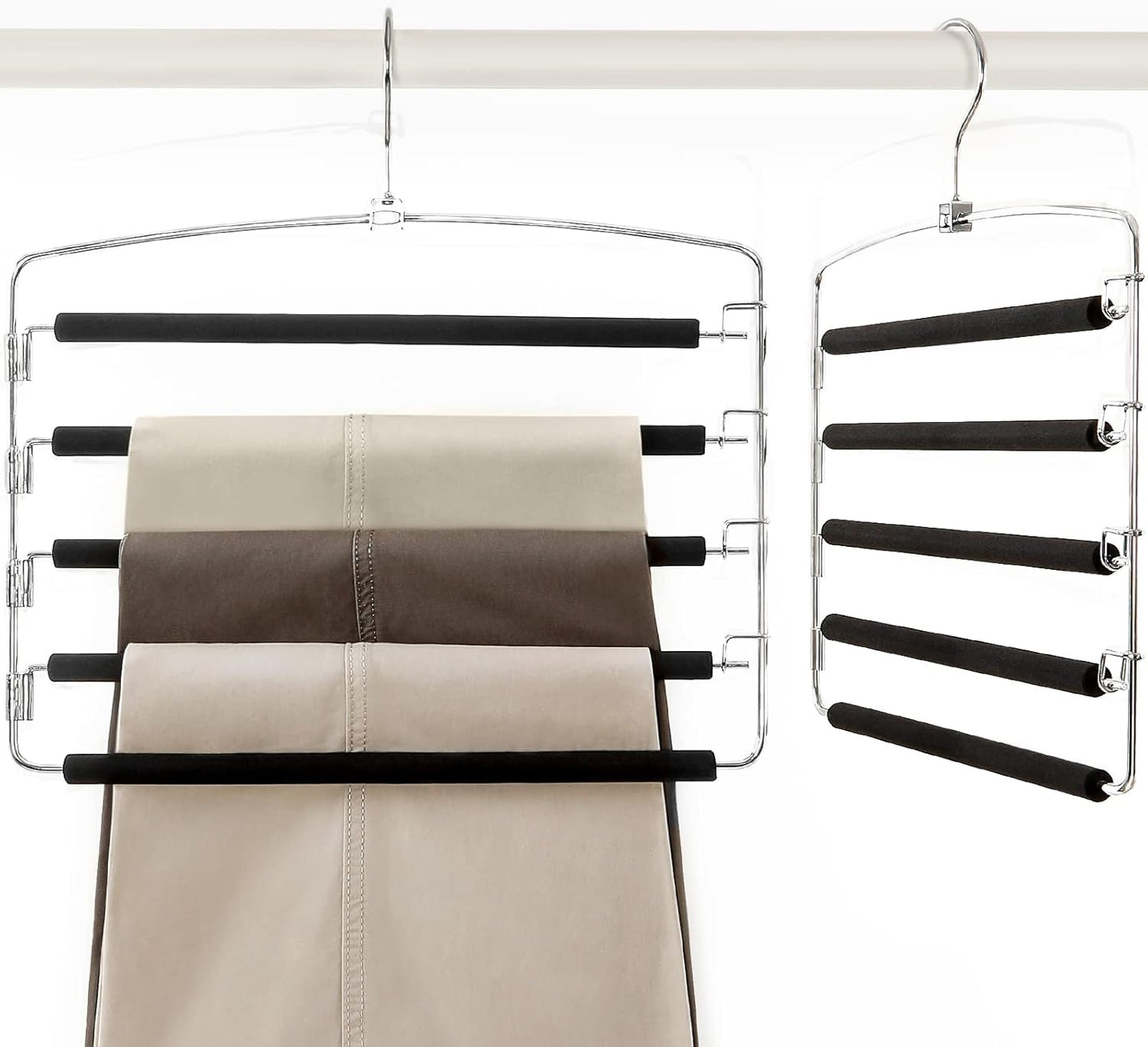 TOPIA HANGER Pants Hangers Space Saving, 2-Pack Swing Arm Pants Organizer for Closet, Non-Slip Foam Padded Organizer Hanger for Multi Slacks, Jeans, Trousers, Skirts, Scarfs, Black-CT08B