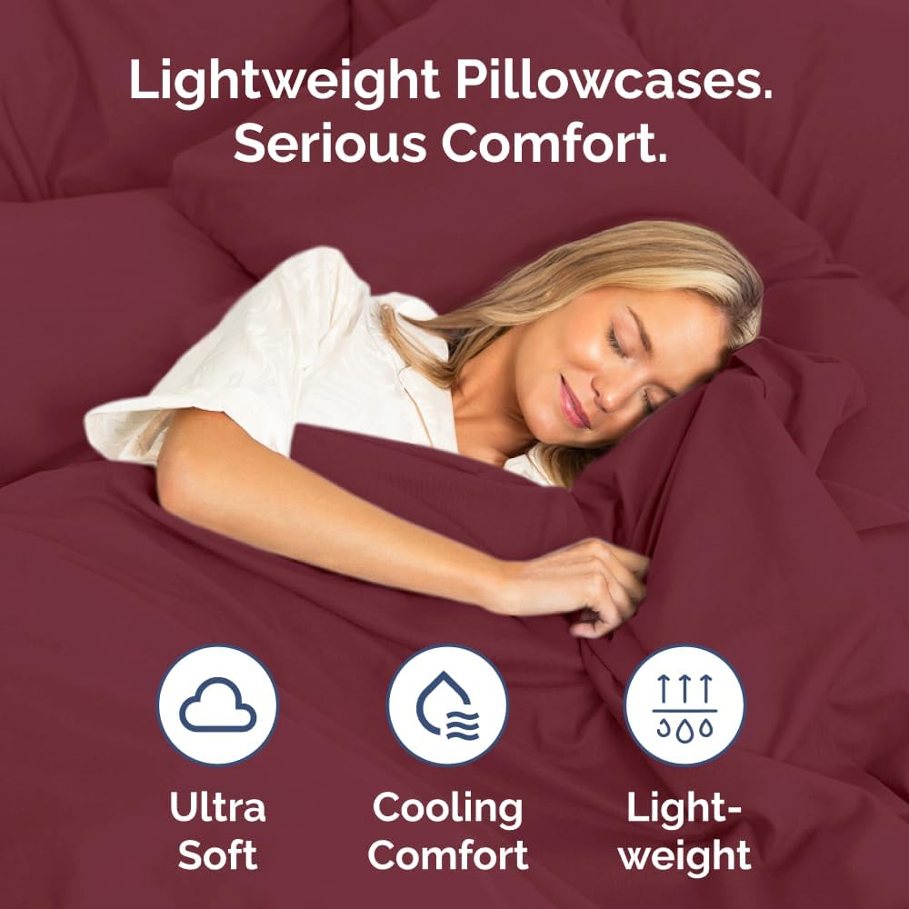 Queen Pillow Cases - 4 Pack - Super Soft Pillowcase Covers - Envelope Enclosure - Hotel Quality Pillow Protectors - Wrinkle Free, Shrink and Stain Resistant - Machine Washable - 20" x 30" (Burgundy)