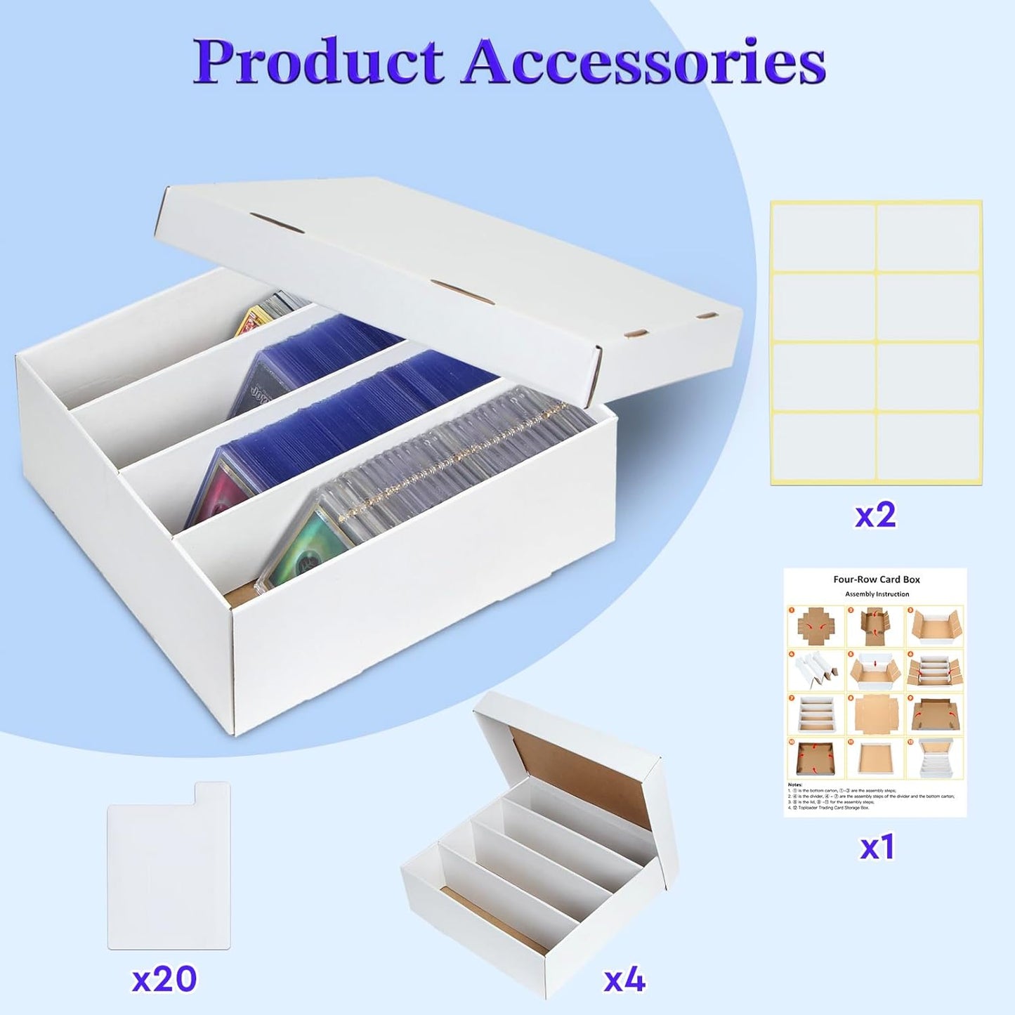 4 Pack Trading Card Storage Box - 4 Rows, Cardboard Storage Box holds 900+ Top Loaders, Graded Card Holder Organizer Case fits PSA/HGA Slabs