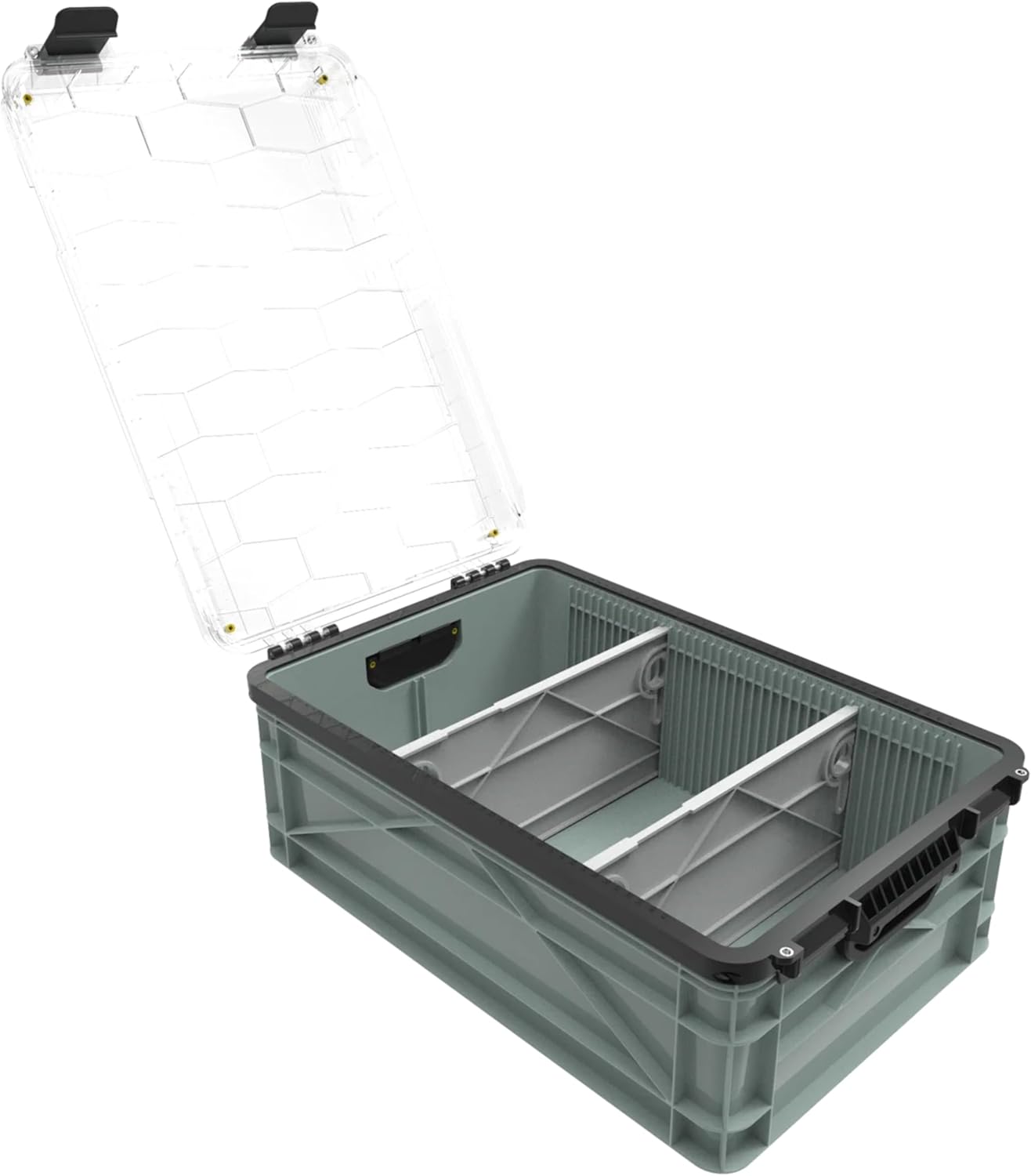 SIDIO Weather Resistant Stackable Storage Bins for Organization - Half-Size Plastic Bin with Dividers for Garage Organization, Home Storage - Heavy Duty Organizer Box (Aircraft)