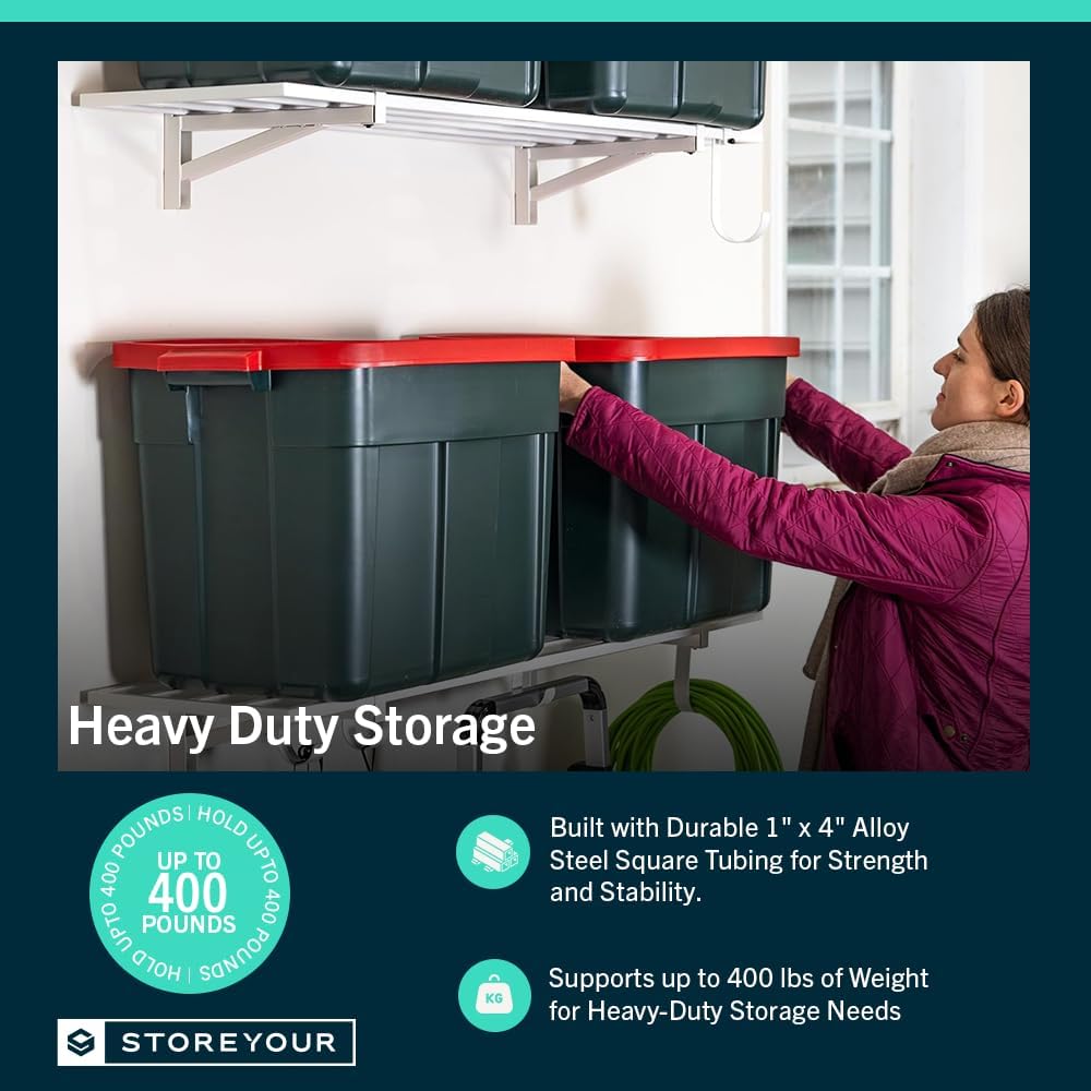 StoreYourBoard Heavy Duty Garage Shelf Wall Mount 1ft x 4ft – Wall-Mounted Shelving for Storage & Organization – Heavy Duty Garage Shelves for Tools, Bins, & Equipment – Holds 400 lbs - White