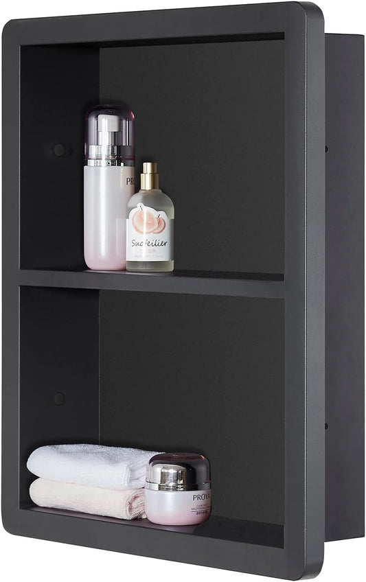Shower Niche 14x18, Recessed Medicine Cabinet Without Mirror, 304 Stainless Steel Bathroom Storage Cabinet with Shelf, Waterproof Wall Niche for Bathroom in Matte Black