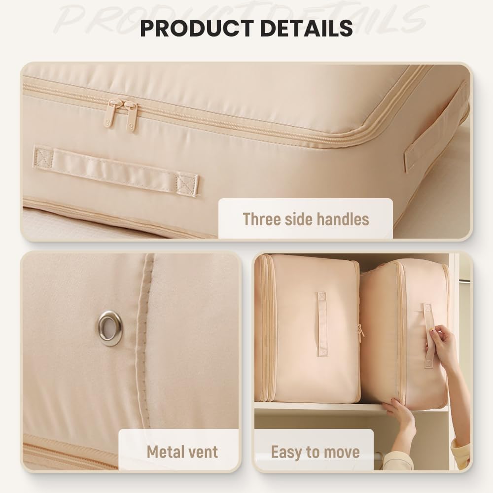 Ultra Space Saving Self Compression Organizer, 2026 Upgraded Space Saving Self Compression Organizer for Comforters, Blankets, Bedding, Portable Heavy Duty Moving Bags Storage Tote for Space Saving