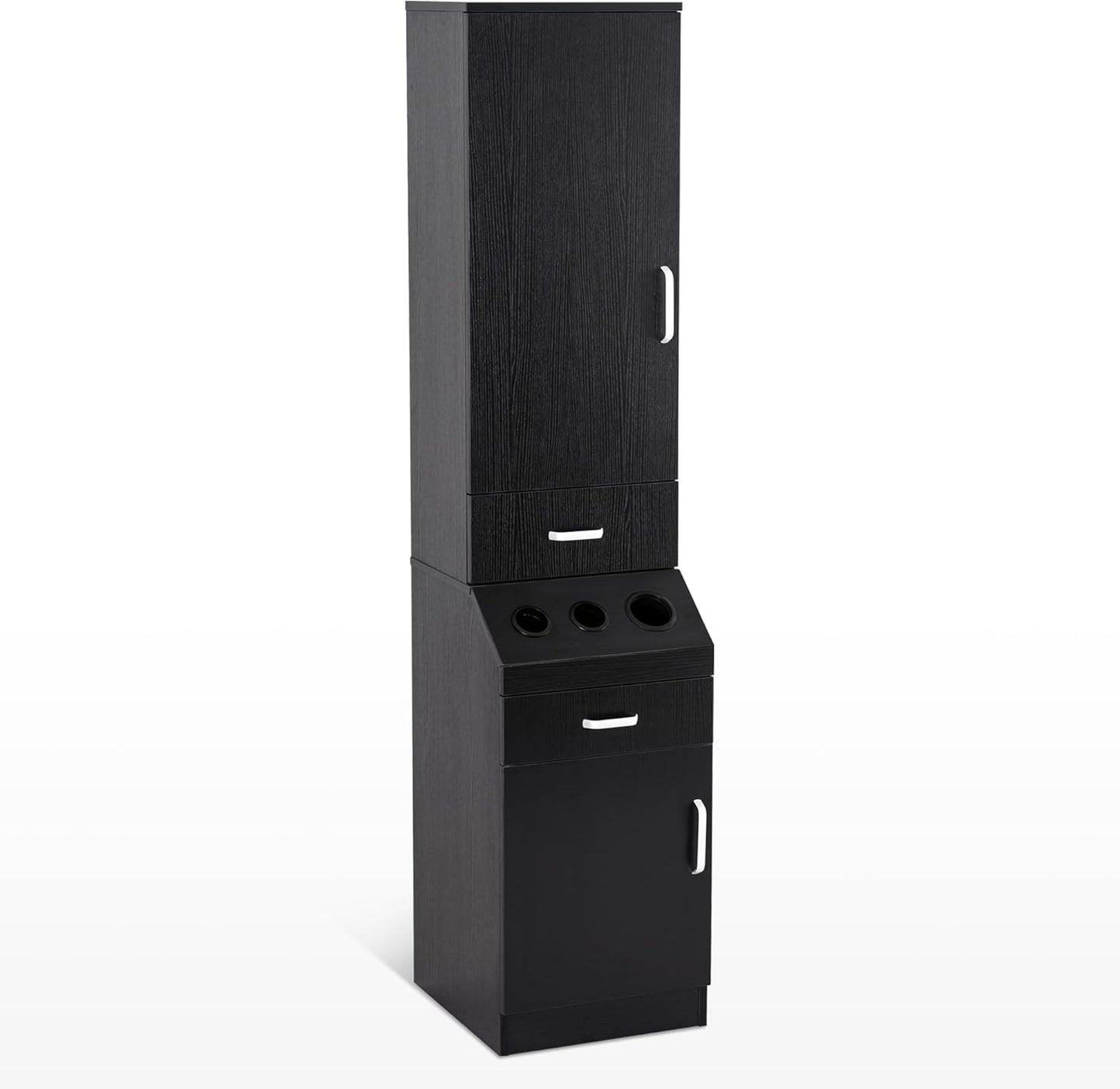 BarberPub Wall Mount Classic Barber Station with 3 Hair Dryer Holders, Hair Stylist Salon Storage Cabinet, Beauty Spa Tool Organizer Equipment 3207 (Black)