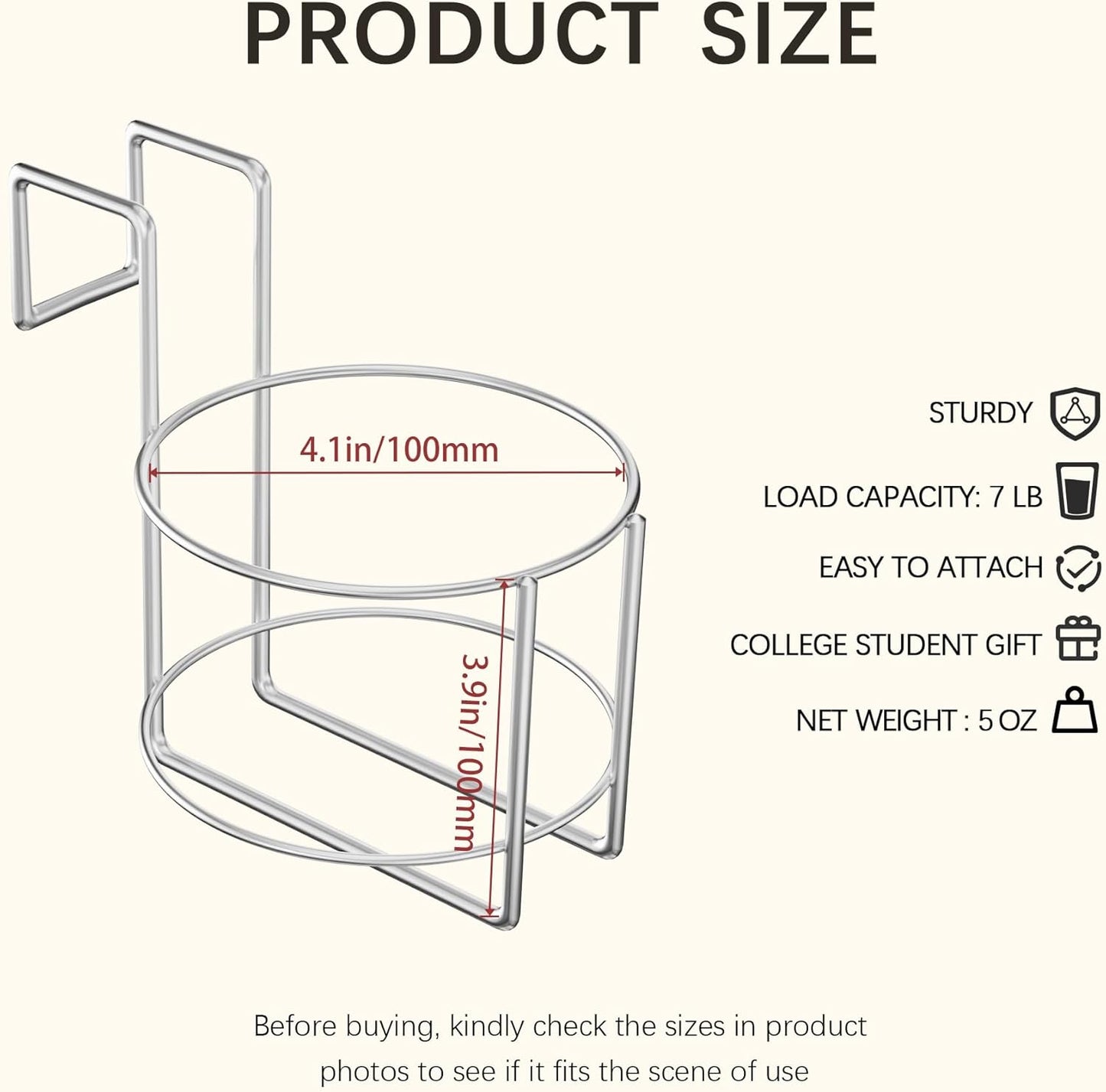 Cup Holder for Bed (Diameter: 4.1IN) Drink Holder Water Bottle/Glass Organizer for Wood Dorm Room Bunk Bed Crib, Metal Toddle Bed,Loft Bedside, Headbed, Car,Office Desk Partition