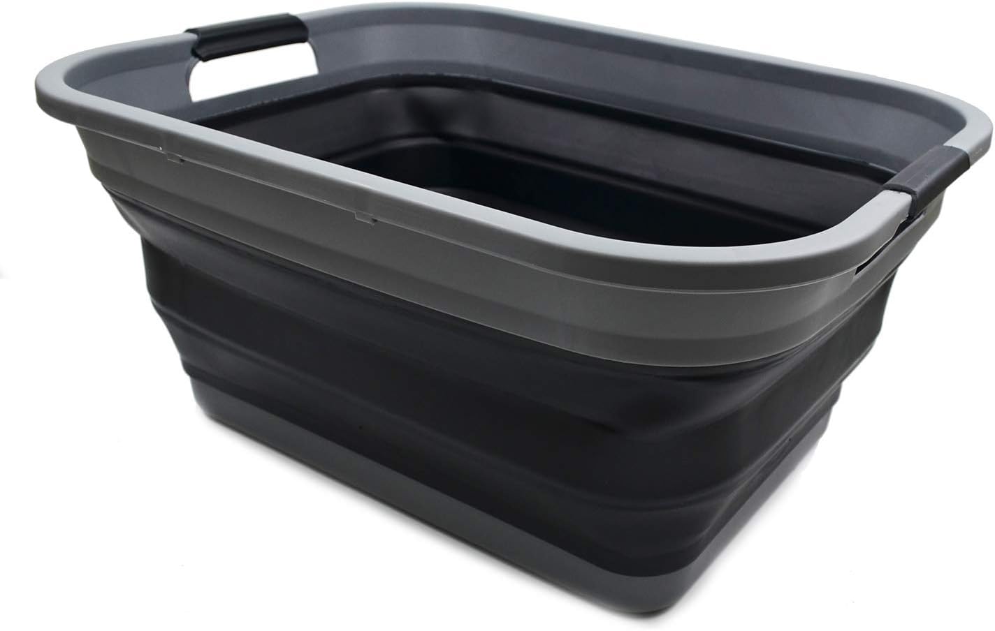 SAMMART 41L (10.8 gallon) Collapsible Plastic Laundry Basket - Foldable Pop Up Storage Container/Organizer - Portable Washing Tub - Space Saving Hamper/Basket, (Rectangular, Grey/Black)