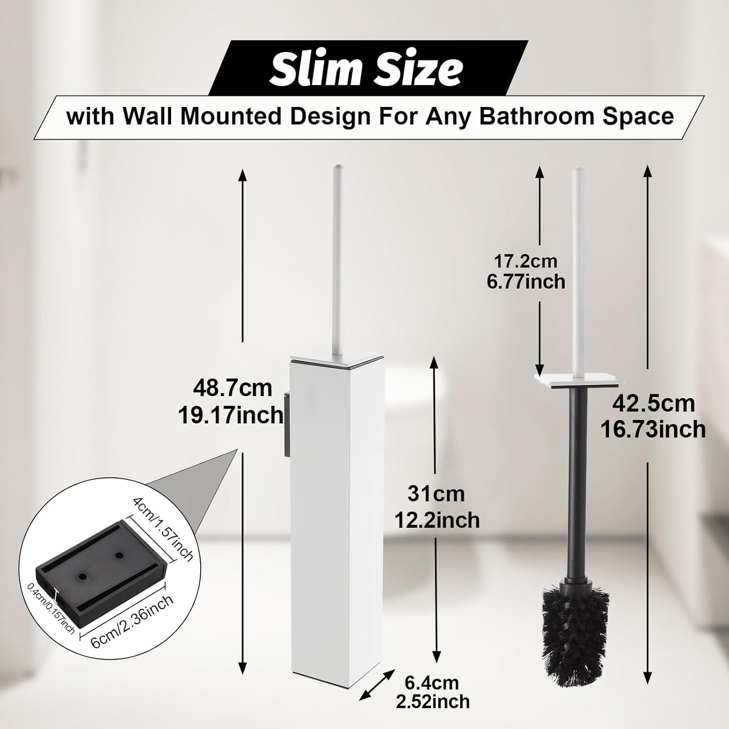 BGL Toilet Brush and Holder Set White Wall Mounted for Bathroom Square Design