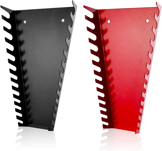 ALOANES 26-Slot Metal Wrench Organizer, Heavy Duty Wrench Organizer Tray for Tool Box, Professional Fit SAE & Metric Wrench Storage, 2 Pack Wrench Holders(Red&Black)