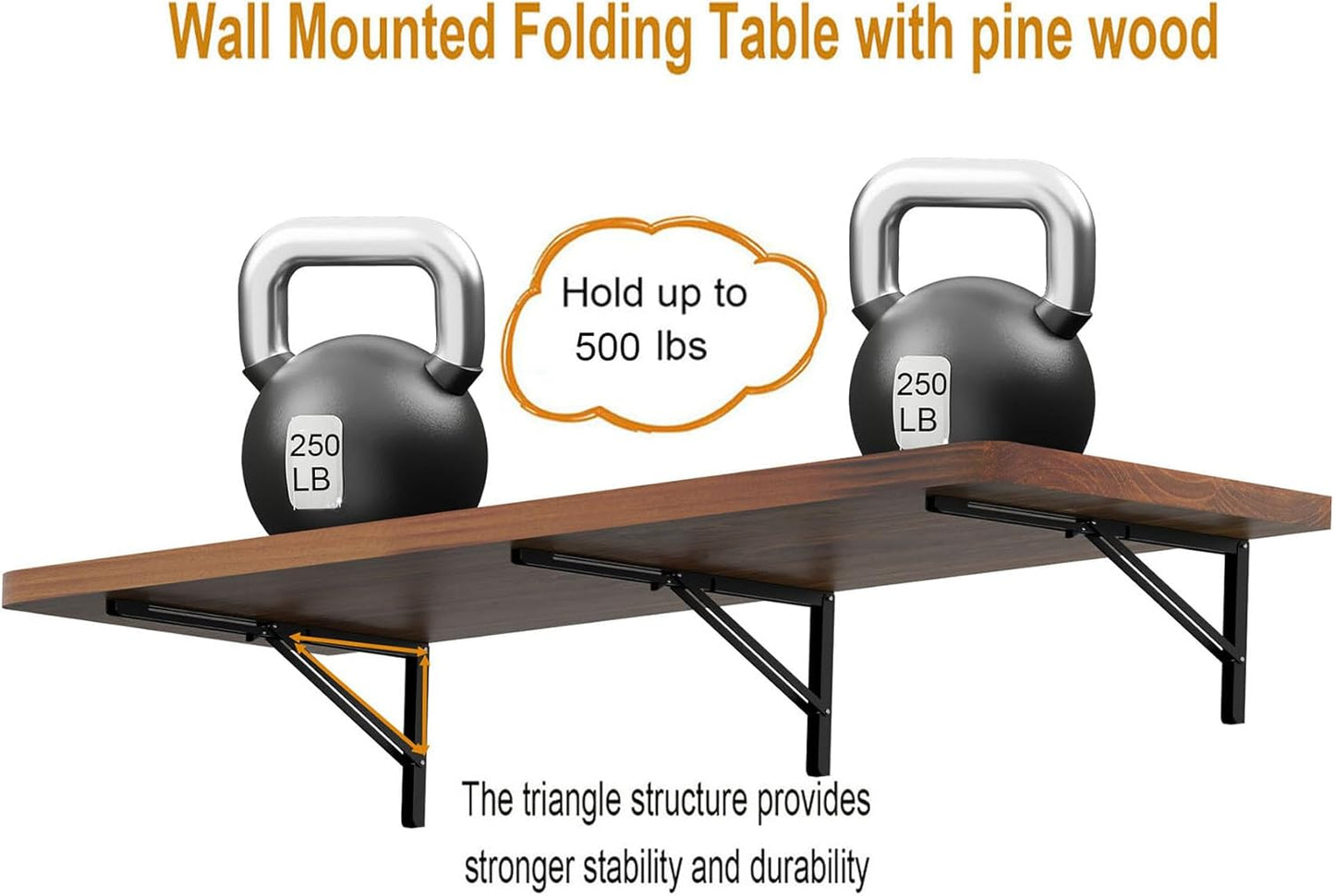 IAE Floating Wall Mounted Folding Table Desk with Pine Wood,60" x 22" Foldable Workbench,Fold Down Wall Mounted Foldable Desk with Shelf Brackets,Laundry Folding Table for Home,Dining,Kitchen,Teak
