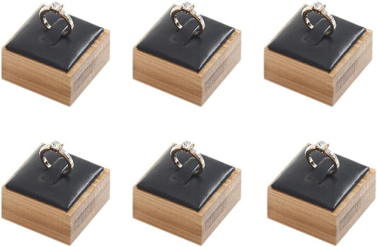 Coward Bamboo 6 Pcs Rings Display Stand for Shop Selling, Ring Jewelry Holder Organizer Drawer Storage (Black PU)