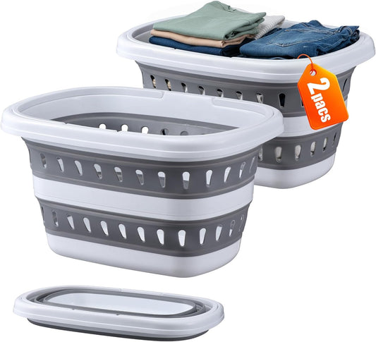 Monozuki Collapsible Plastic Laundry Basket 10.6 gallon(40L) 2pcs Eco-recycled material- Foldable Pop Up Storage Container/Organizer - Space Saving Hamper/Basket BPA Free