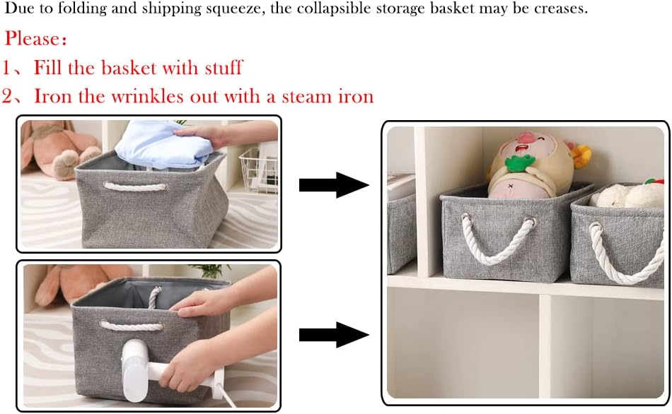 combocube 16 x 12 x 12 Inch Fabric Storage Bins for Shelves, Linen Storage Organizer Storage Basket with Ropes for Laundry, Home, Closet, Office, Clothes, Toys Organizer