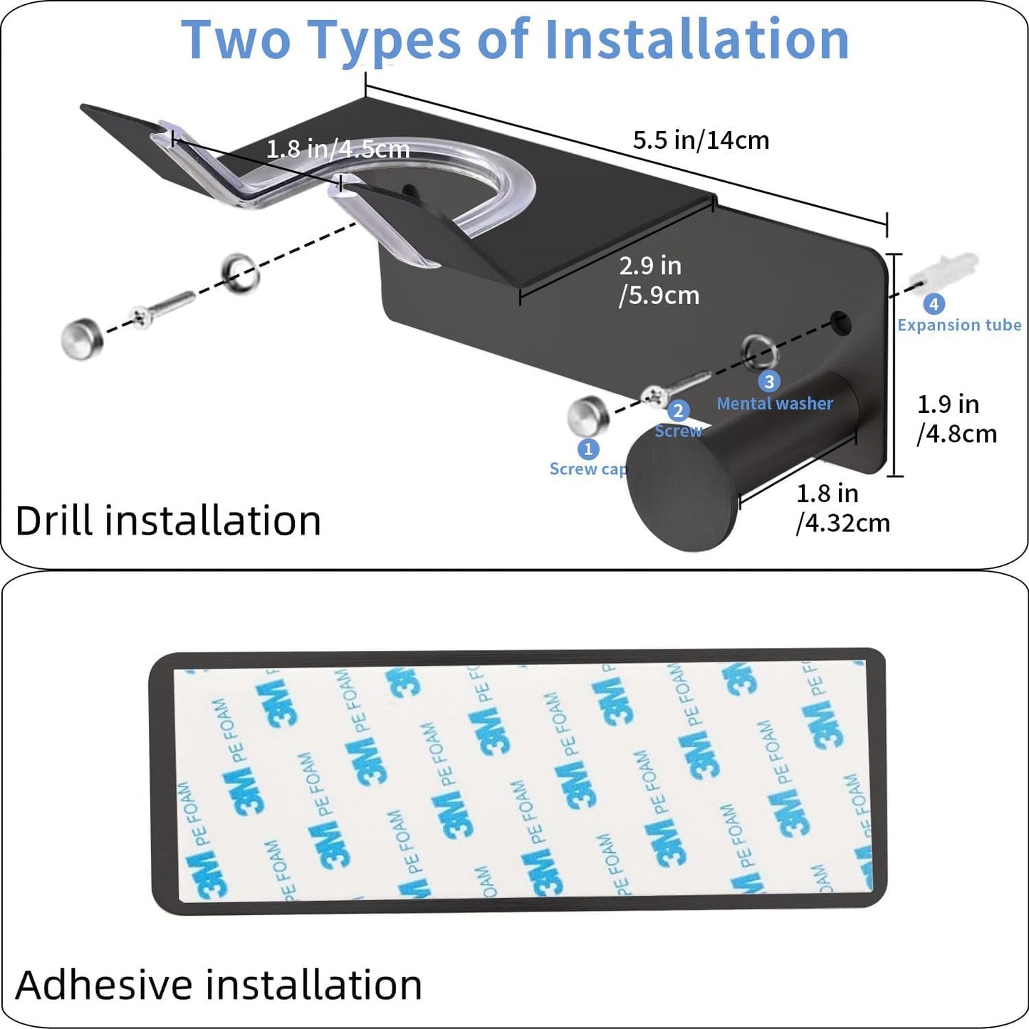 Hair Dryer Holder Stainless Steel, Blow Dryer Holder Self Adhesive, Dyson Hair Dryer Holder Wall Mounted Compatible with Dyson, Hairdryer Holder for Bathroom Black PTALSEAW