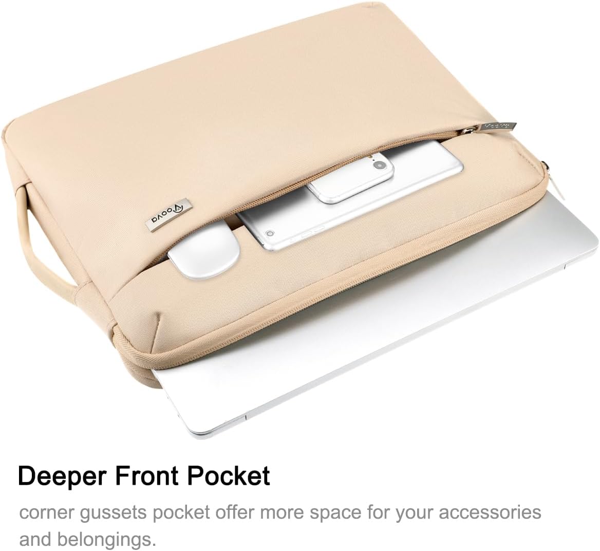 Voova Laptop Sleeve Case 13 13.6 Inch with Handle, 360°Protective Waterproof Slim Computer Bag Cover Compatible with MacBook Air 13 M1/M2/M3/M4 2020-2024, MacBook Pro 13, IPad Air/Pro 13, Beige