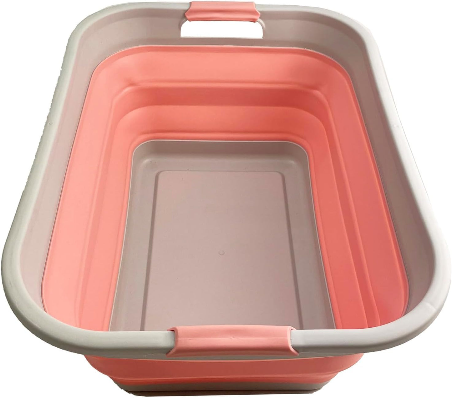SAMMART 41L (10.8 gallon) Collapsible Plastic Laundry Basket - Foldable Pop Up Storage Container/Organizer - Portable Washing Tub - Space Saving (Grey/Quartz Pink, Rectangular)