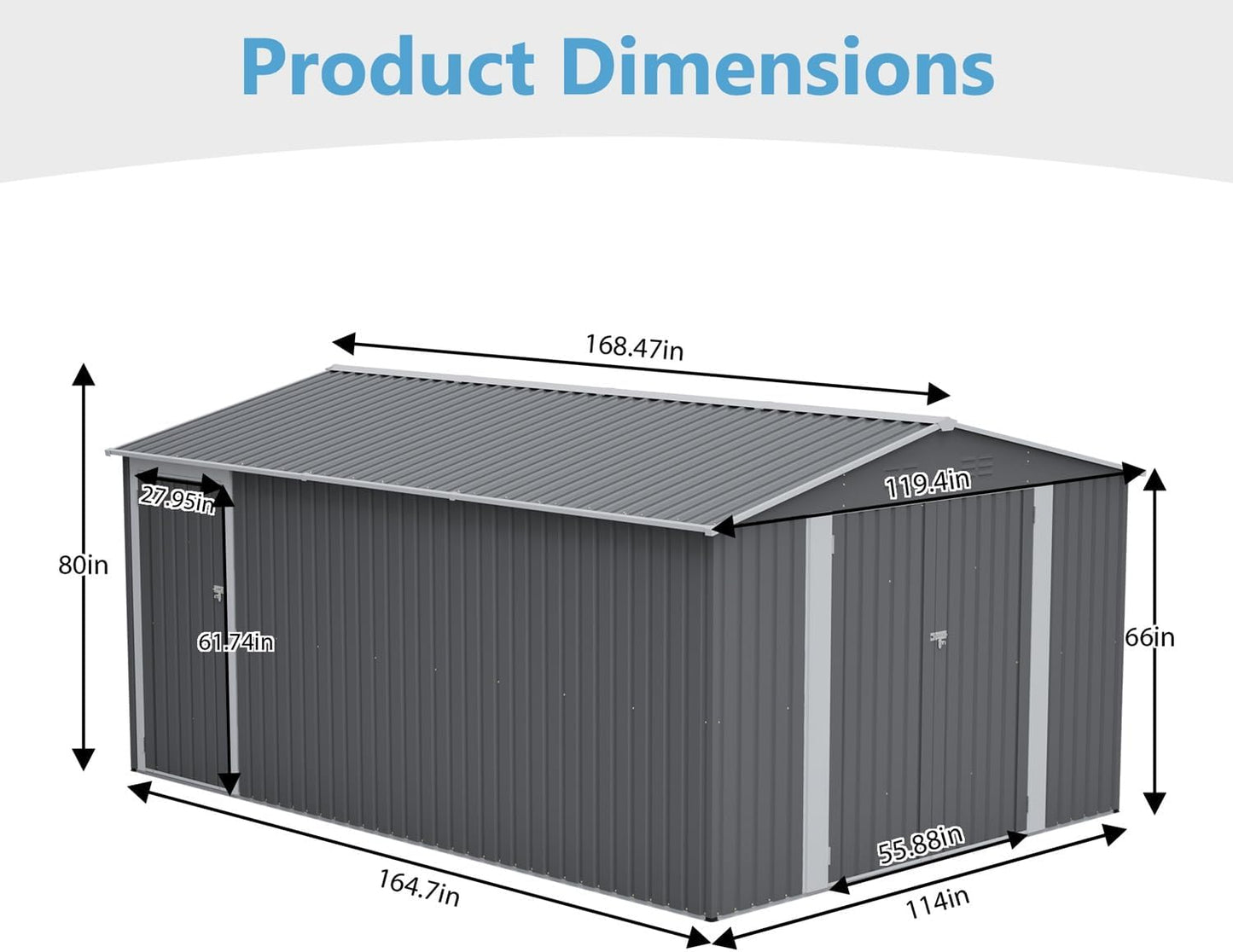 14x10 FT Outdoor Metal Storage Shed with Side Door & Floor Frame, Extra-Large Tool Shed with Lockable Double Doors, Weatherproof Garden Shed for Backyard, Lawn Equipment and Patio Storage