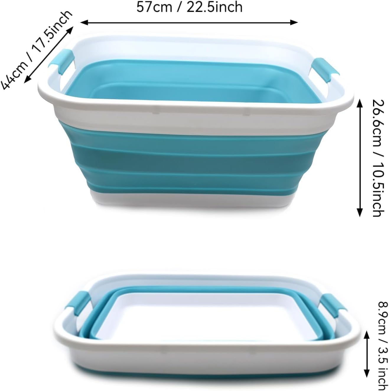 SAMMART 41L (10.8 gallon) Collapsible Plastic Laundry Basket-Foldable Pop Up Storage Container/Organizer-Portable Washing Tub-Space Saving, Water capacity: 32L (8.4 gallon) (Rectangular, Bright Blue)