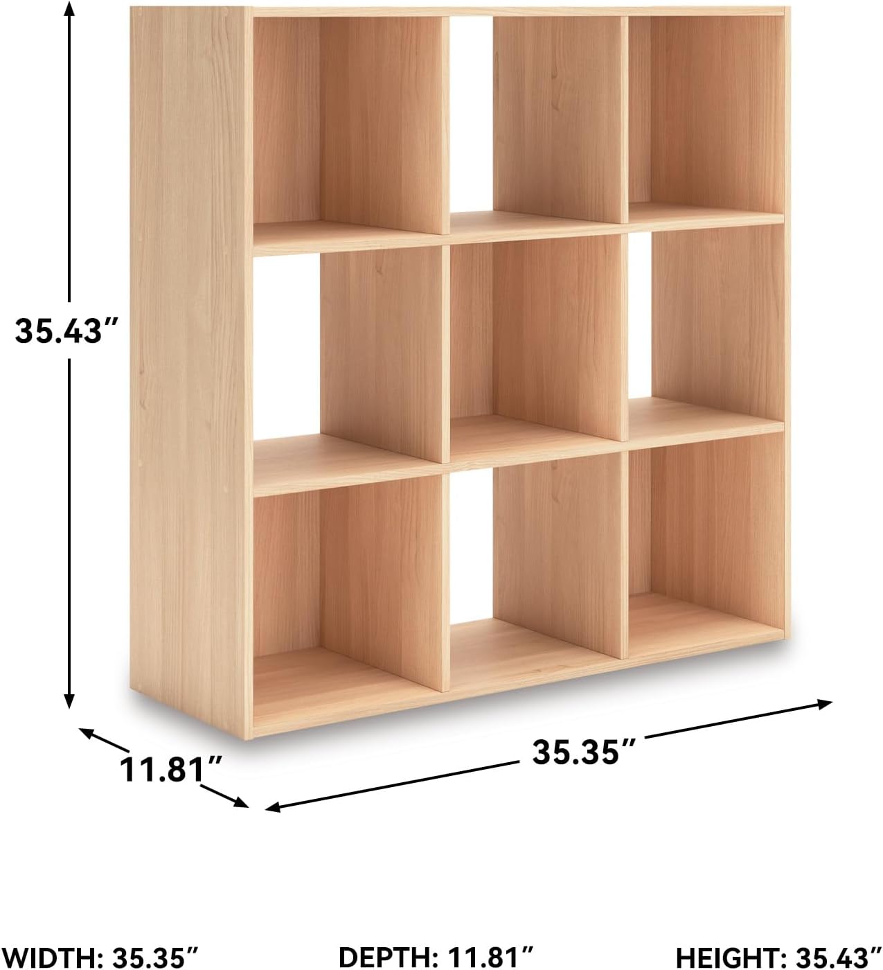 Signature Design by Ashley Piperton Contemporary 3-Tier Floor Standing 9 Cube Organizer for Living Room, Wood, Works with 10.5 W x 10.5 D x 11 H Storage Bin (Sold Separately), Light Brown