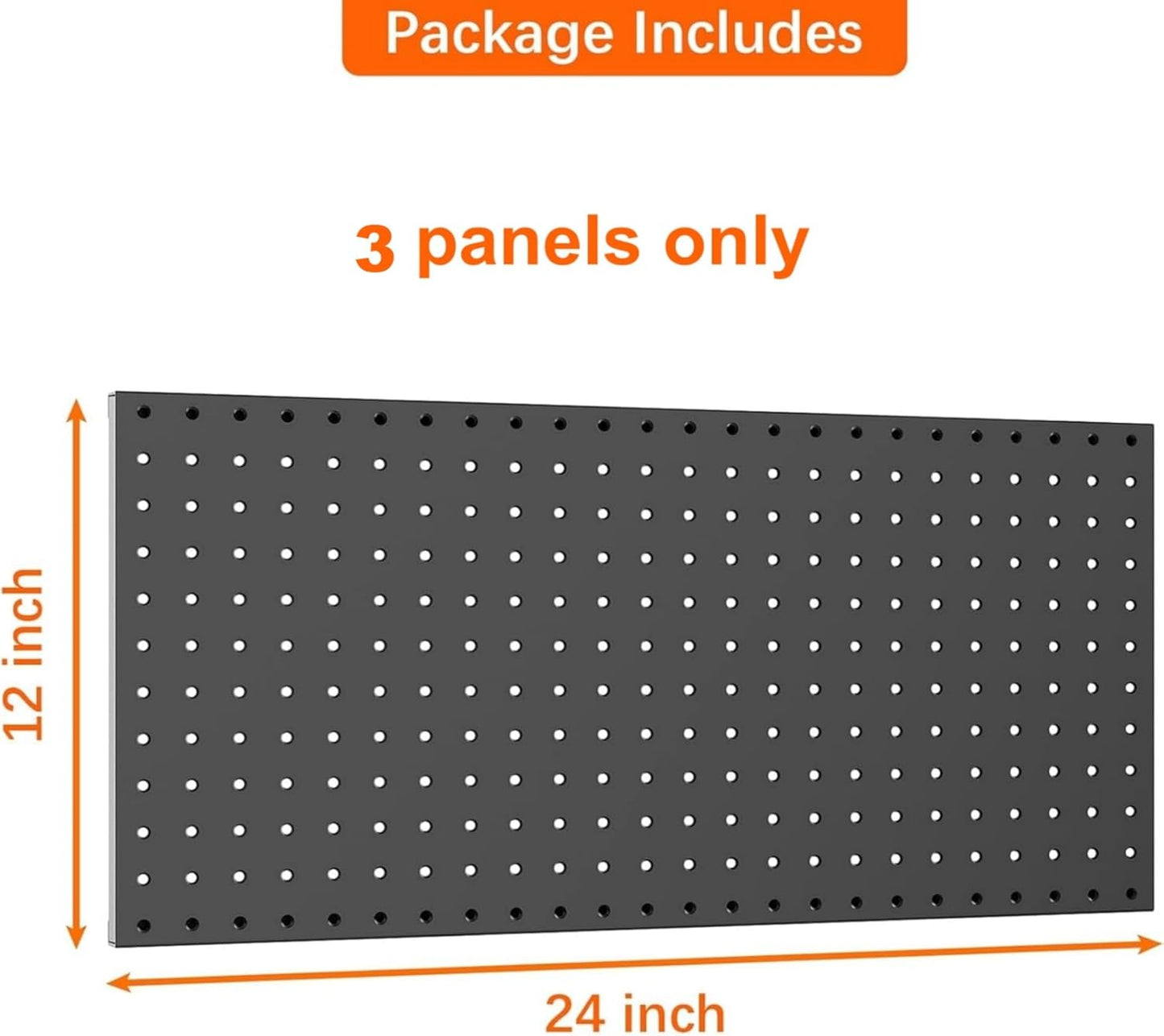 WALMANN Metal Pegboard Panels for Wall Garage Tools Storage Pegboard for Garage, Workbench, Modular Peg Board Tool Organizer Board (Black 12"*24", Pack of 3)