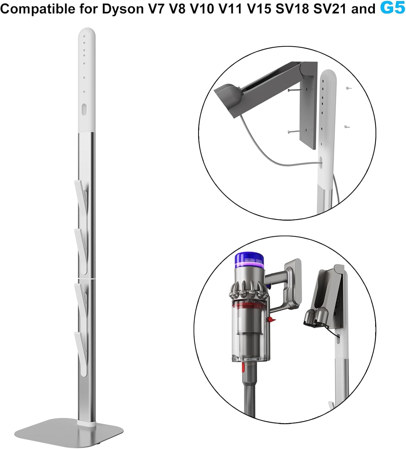 Foho Vacuum Stand Holder Docking Station Compatible for V7 V8 V10 V11 V12 V15 G5 SV21 SV18, Aluminum Storage Bracket Stand Compatible for Handheld Cordless Vacuum Cleaners