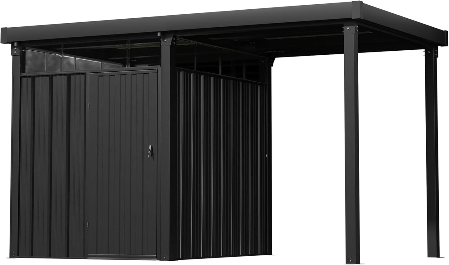 Greesum 2-in-1 Outdoor Storage Shed & Gazebo, 7x8FT Metal Lockable Shed and 7x8FT Open-Sided Pergola, Gutter Design and Transparent Window, for Patio, Garden, Backyard, Gray