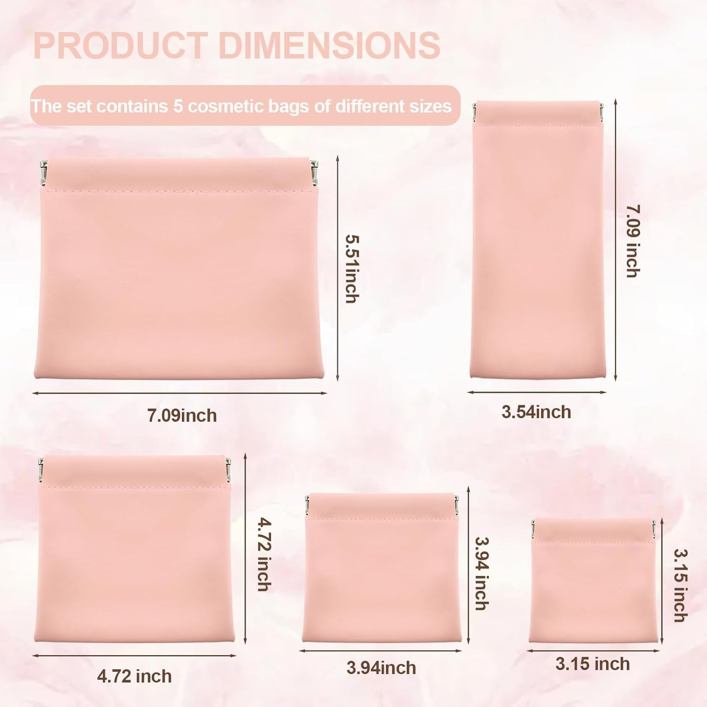5Pcs Snap Closure Leather Organizer Pouch, Pouchic Leather Organizer, Storage Pouch（Pink）