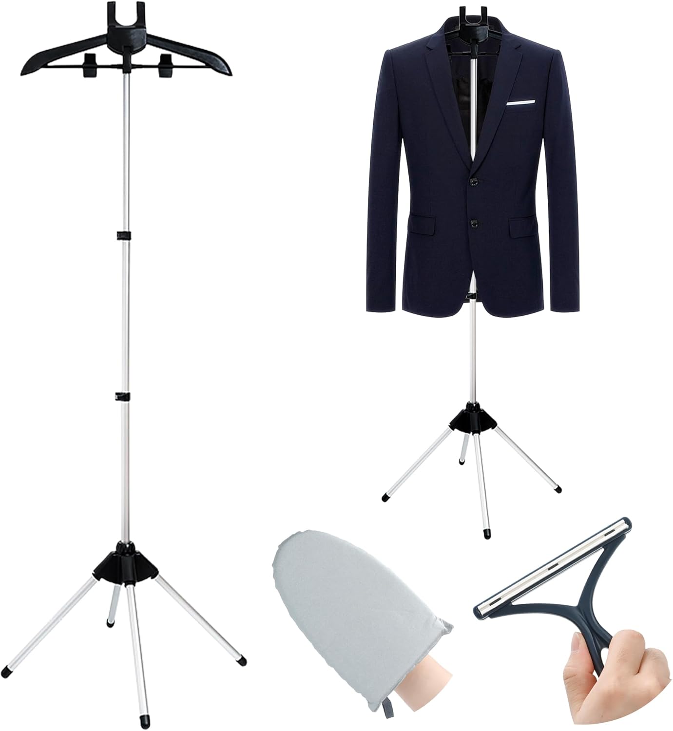 Garment Steamer Stand for Clothes - Garment Hanger for Steaming, Steam Rack for Clothes, Steam Iron with Stand, Including Ironing Gloves, Clothes Rac, Hair Remover ﻿