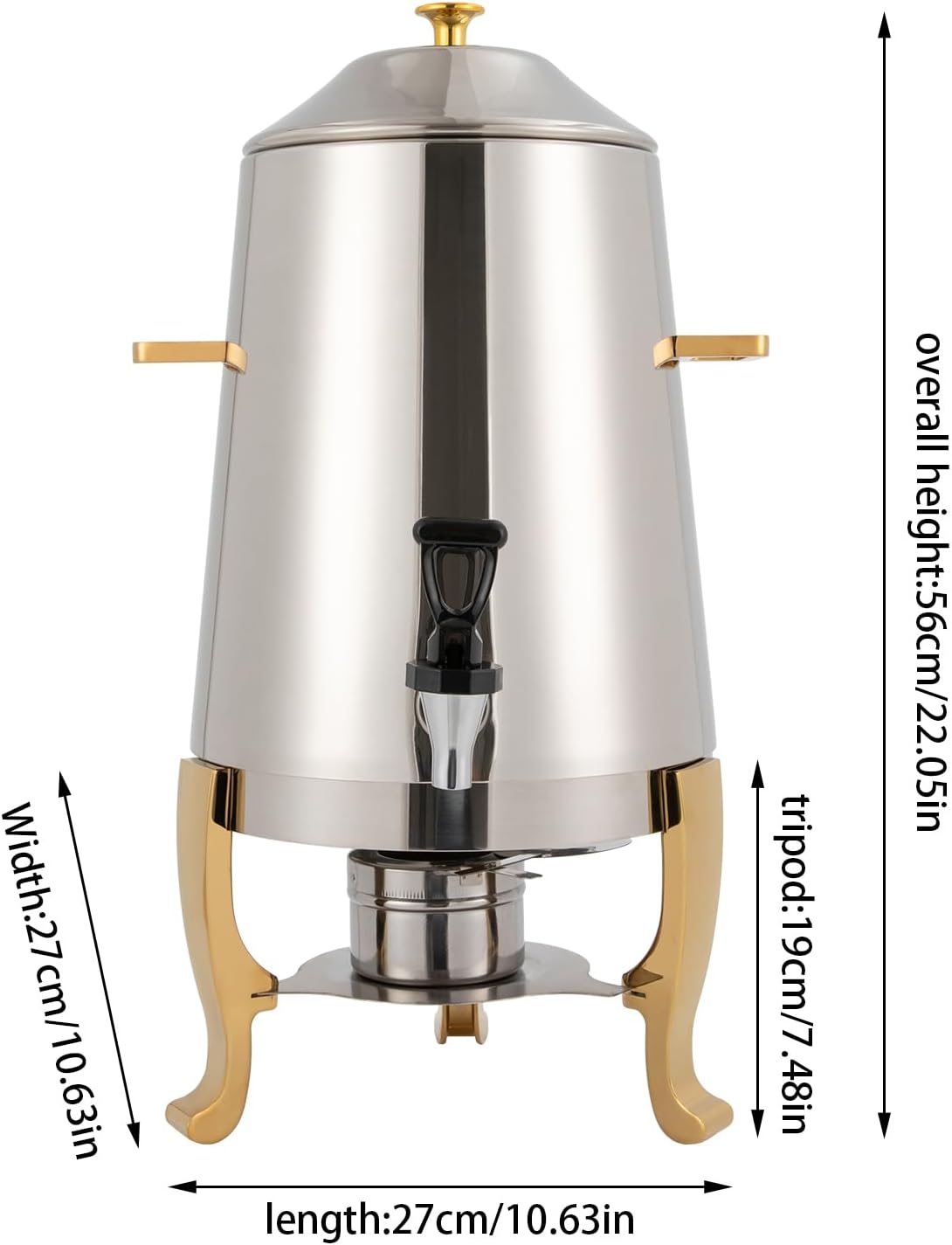 3.4 Gallon Stainless Steel Hot Beverage Dispenser, 13L Coffee Urn with Fuel Holder, Hot Chocolate/Coffee/Apple Cider Chafer for Party Buffet Catering, Durable Aluminum Tripod