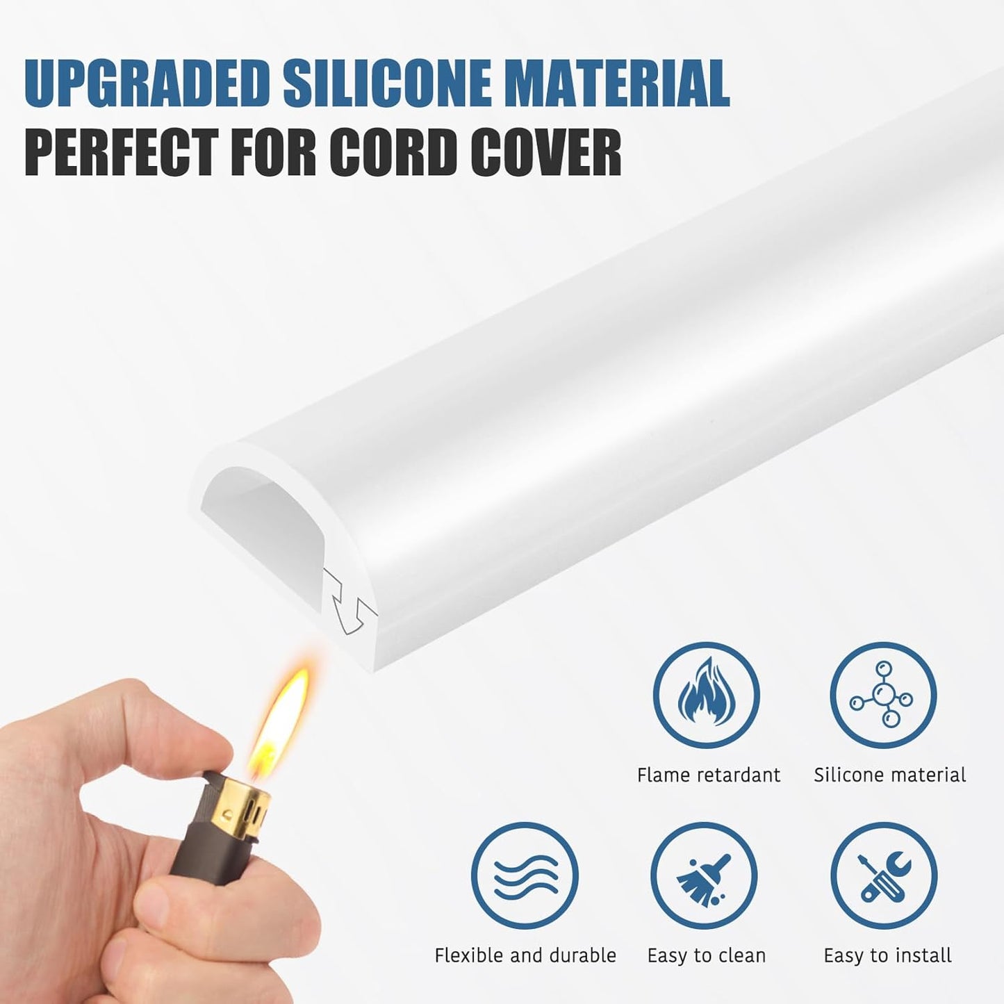 Silicone Wall Wire Hider, Side Open Wire Covers for Cords on Wall, 20FT Self-Adhesive Flexible Cord Hider for Mounted TV, Home Office, Cavity 0.63" W x 0.31" H