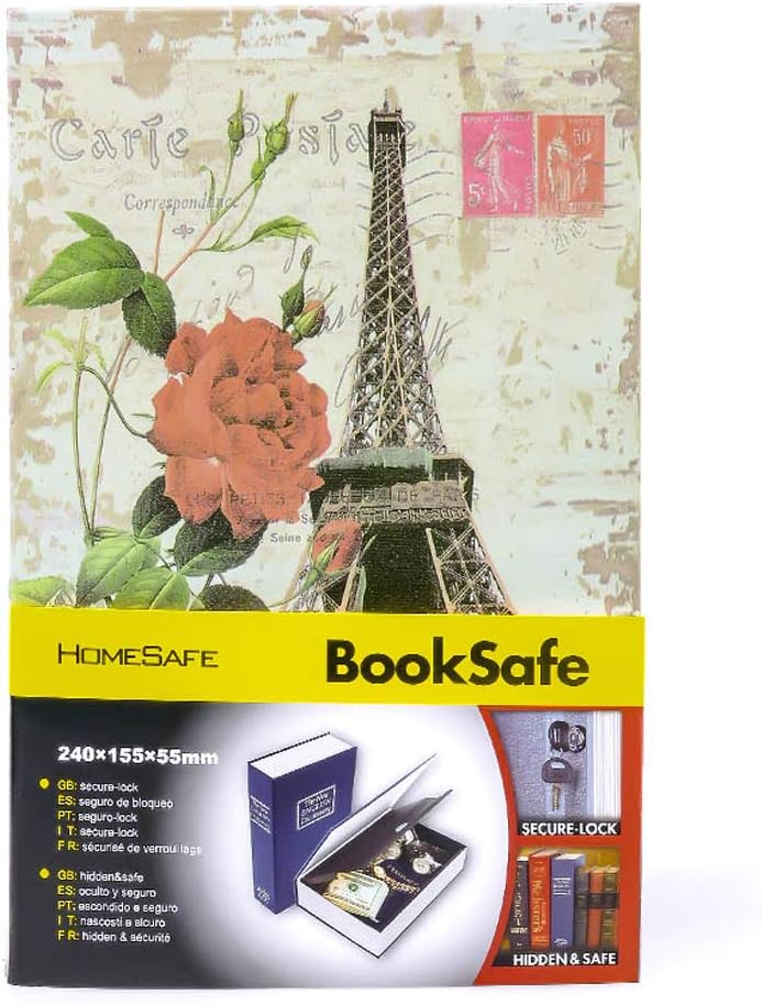 Diversion Book Safe Storage Box (9.5"×6"×2.2"), Dictionary Secret Safe Can with Security Key Lock, Diversion Book Hidden Safe (Paris-Key)