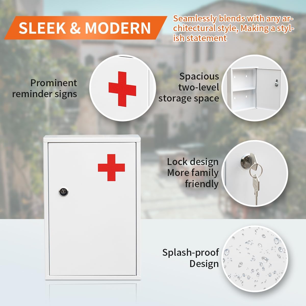 Steel Wall-Mount Lockable Medical Cabinet, 2-Tier Medical Box with Key, Metal Storage Box, Medicine Organizer Secure Large Capacity, First Aid Cabinet for Bathroom School 12.59×8.46×3.14"